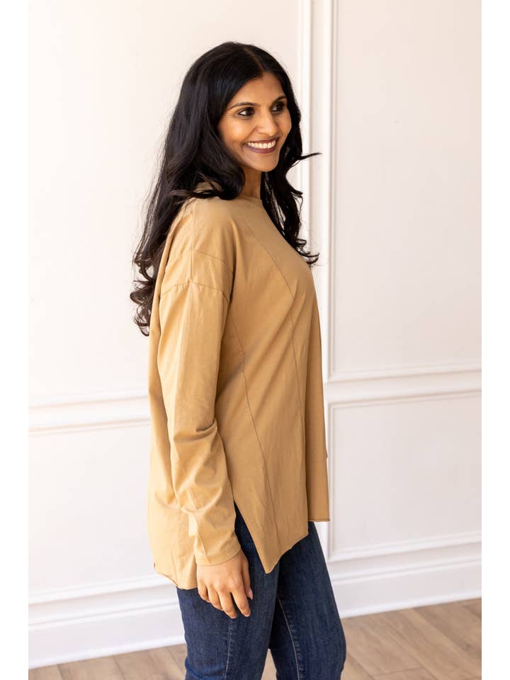 Tan Long-sleeved T-shirts With Side Stitching for wholesale on Faire2