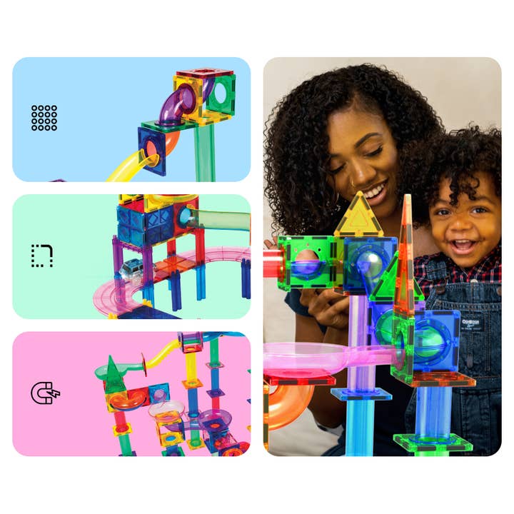 PicassoTiles - Wholesale Building Set - Kids - PicassoTiles 108pc Magnetic Marble Run & Racing Track Set5