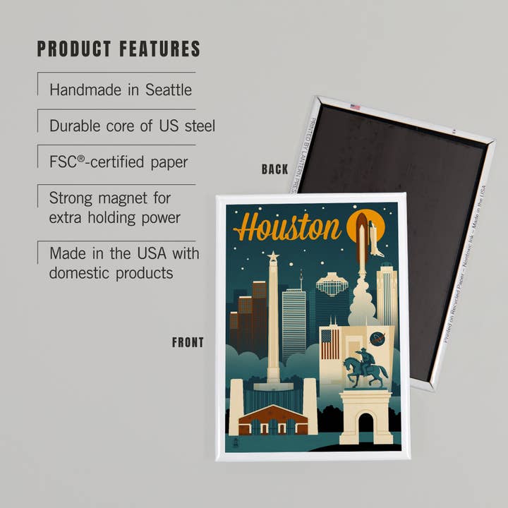 Lantern Press - Wholesale Magnet - MAGNET Houston, Texas, Retro Skyline