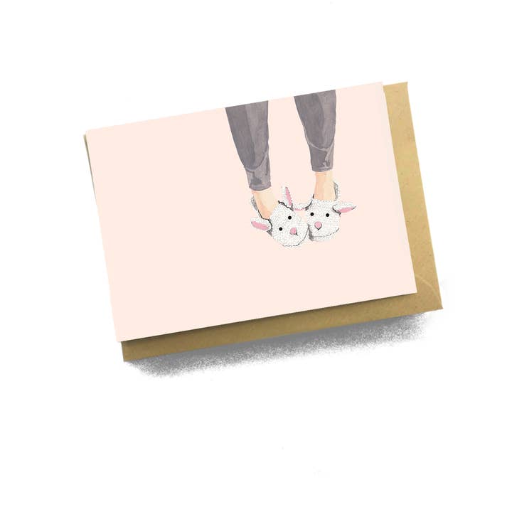 Bunny Slippers Greeting Card for wholesale by Lykkefund Paper