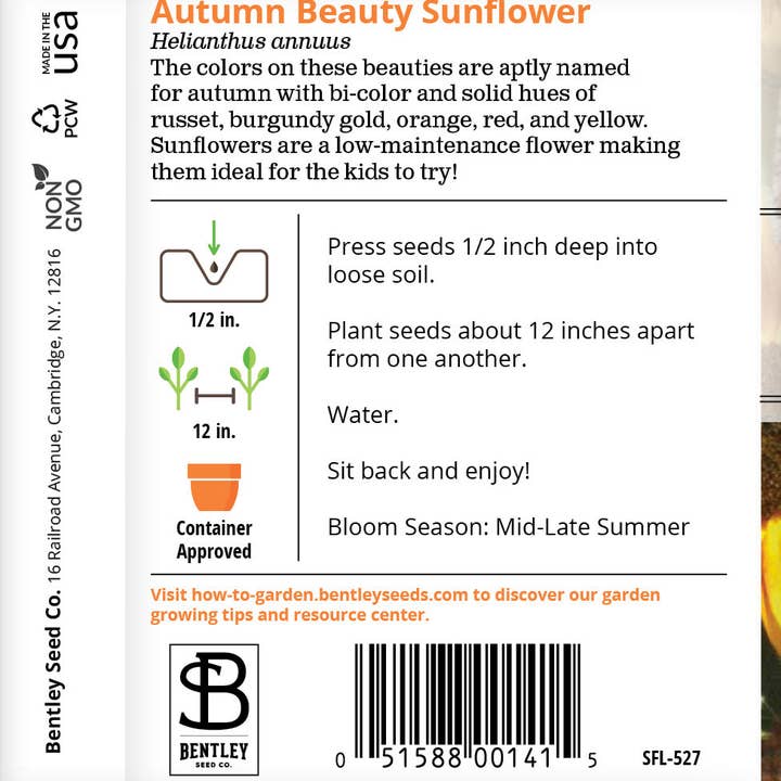 Bentley Seed Co. - Wholesale Plant Seeds - Sunflower, Autumn Beauty Seed Packets1