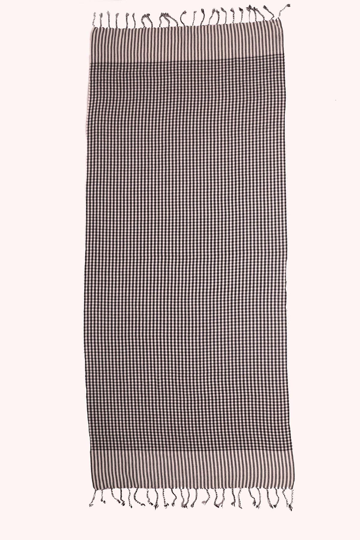 SVEZElife - Wholesale Scarf - Women's - Classic Gingham Woven Wool Scarf with Tassels - Black White | SVEŽElife5