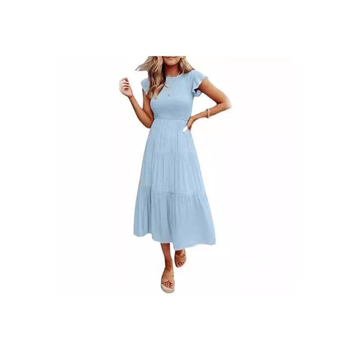Sheer Trend - Wholesale Dress - Women's - Floral Pleated Layered Short Sleeve Midi Dress