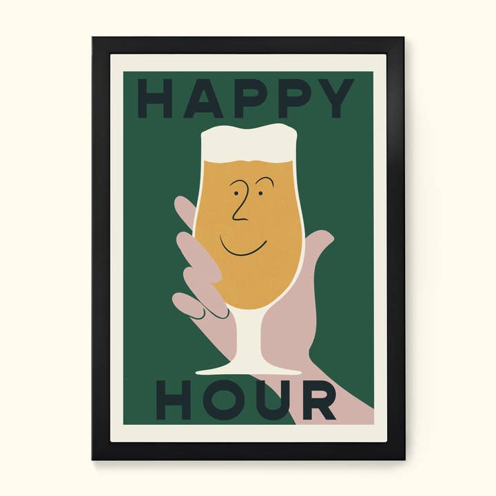 'Happy Hour' Retro Beer Print for wholesale by Little Egret Design