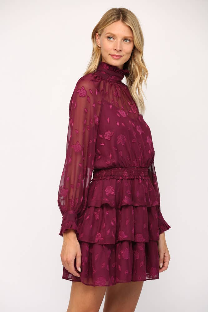 RUBIS ROBE À VOLANTS À COL MONTANT EN MOUSSELINE TRANSPARENTE À FLEURS FD7487VC en vente sur Faire3