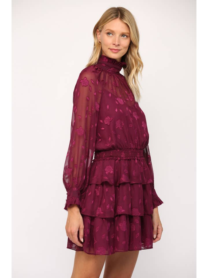 RUBY FLORAL SHEER CHIFFON HIGH NECK RUFFLE DRESS FD7487VC for wholesale on Faire3