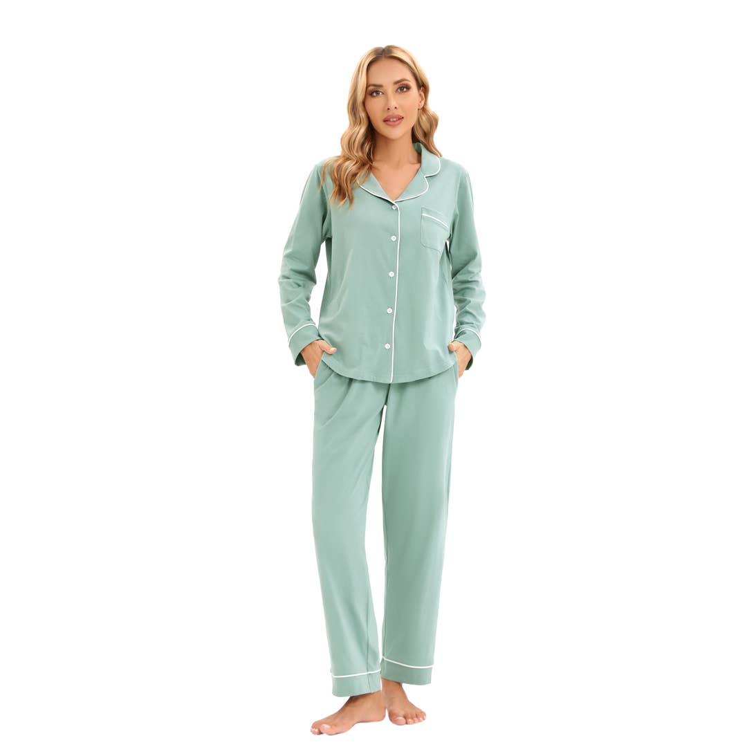 Women's 100%Cotton Multiple Colored Long Sleeve Pajamas Set for wholesale by GEXWORLDWIDE