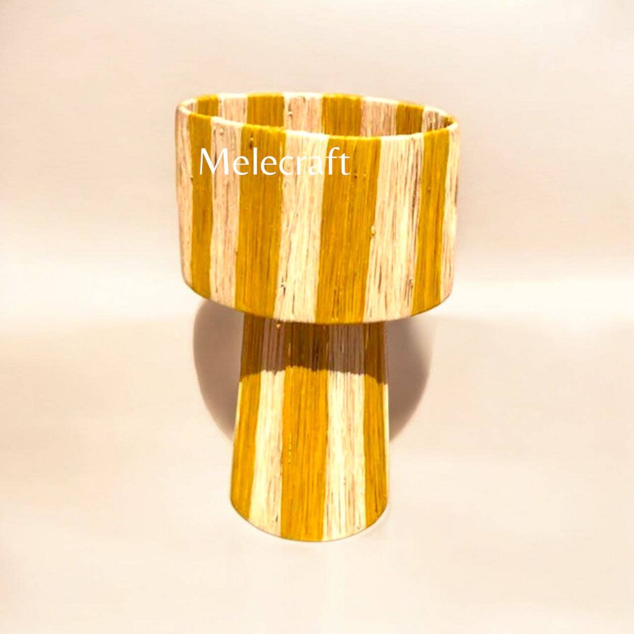 Melecraft - Wholesale Lamp Shade - Artisan-Crafted Yellow Striped Raffia Table Lamp Shade1