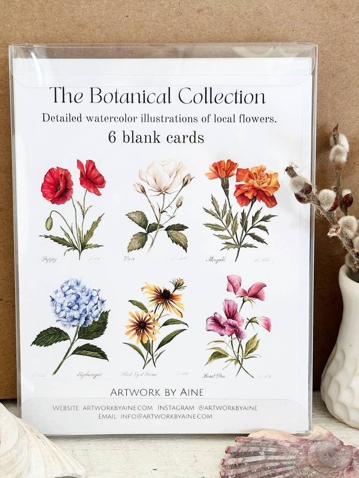 Botanical Flower Cardpack for wholesale by Artwork by Aine