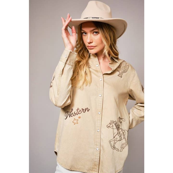 Western Embroidered Long Sleeve Snap Button Shirts for wholesale by BNS