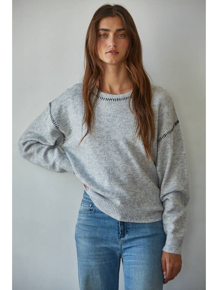 By Together - Wholesale Knit Sweater - Women's - W2103 | Knit Sweater With Contrast Stitches Detail