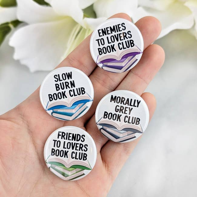 Aphrodite Bookclub - Wholesale Lapel Pin/Button - Romance trope assorted buttons  1.25" pinback buttons tropes4