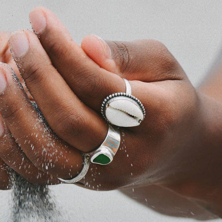 The Salty Gem - Wholesale Cocktail/Statement Ring - Beaded Cowrie Shell Ring (Handmade)4