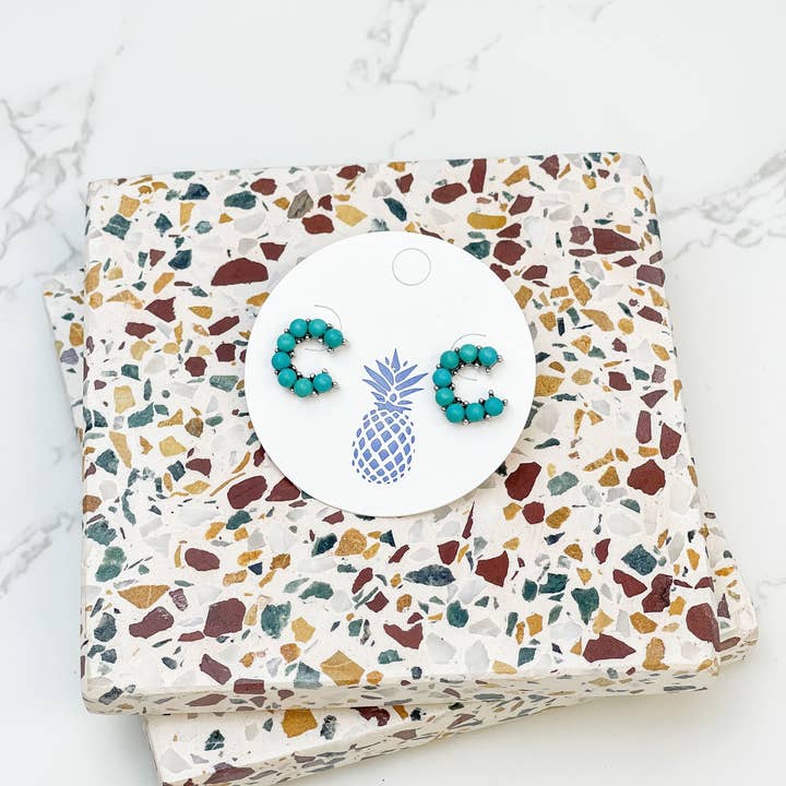 Prep Obsessed Wholesale - Wholesale Stud/Post Earrings - Semi-Precious Turquoise Initial Post Earrings1