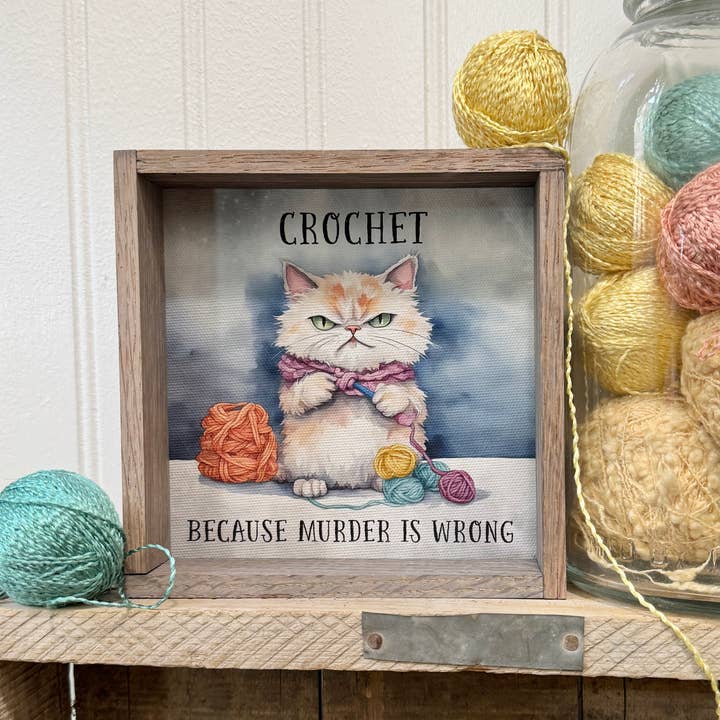 Crochet Cat - Grappige dierenkunst op canvas - Kunst aan de muur met houten lijst voor wholesale door Hangout Home