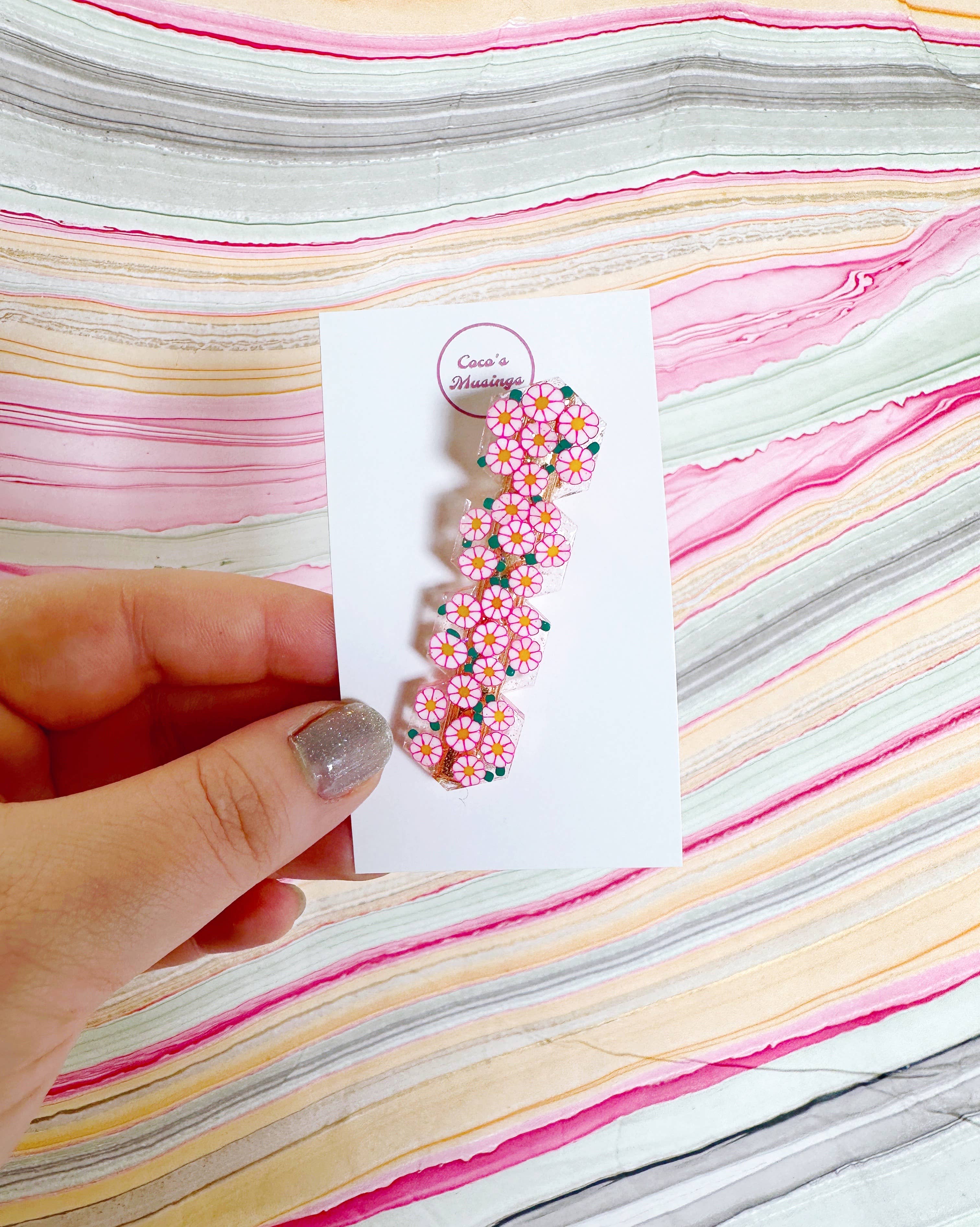 Coco's Musings - Wholesale Hair Clip - Women's - Garden Party Pink Daisies Hair Clips6