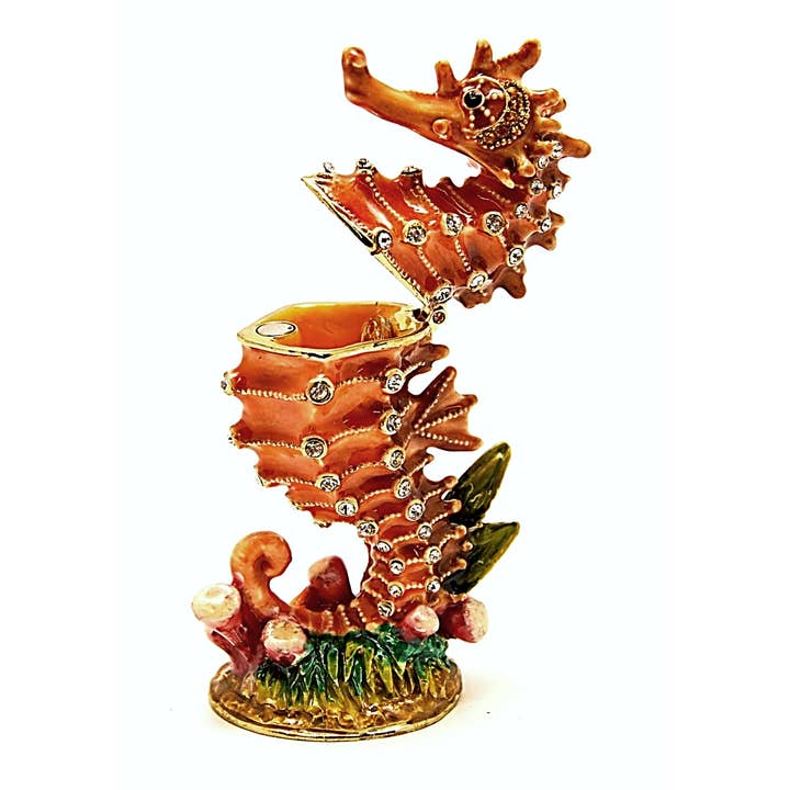 Ciel Collectables - Venta al por mayor Joyero/organizador de joyas - Caja de baratijas con forma de caballito de mar marrón. Cristales Swarovski engastados a mano