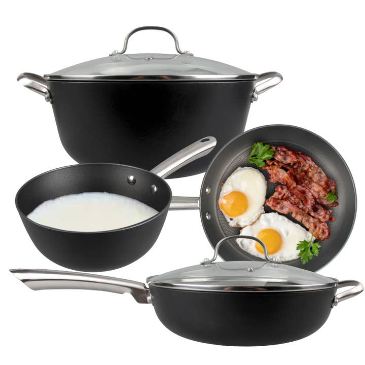 Cuisiland 4-Piece Honeycomb Cast Iron Cookware Set – 2.5QT/7.5'' Milk Pot, 10" Frying Pan, 10" Shallow Braising Pan & 5.5QT/10.5'' Casserole Pot, Non-Stick, Oven Safe, Classic Heat Retention for wholesale by Best-Z Trading Inc.