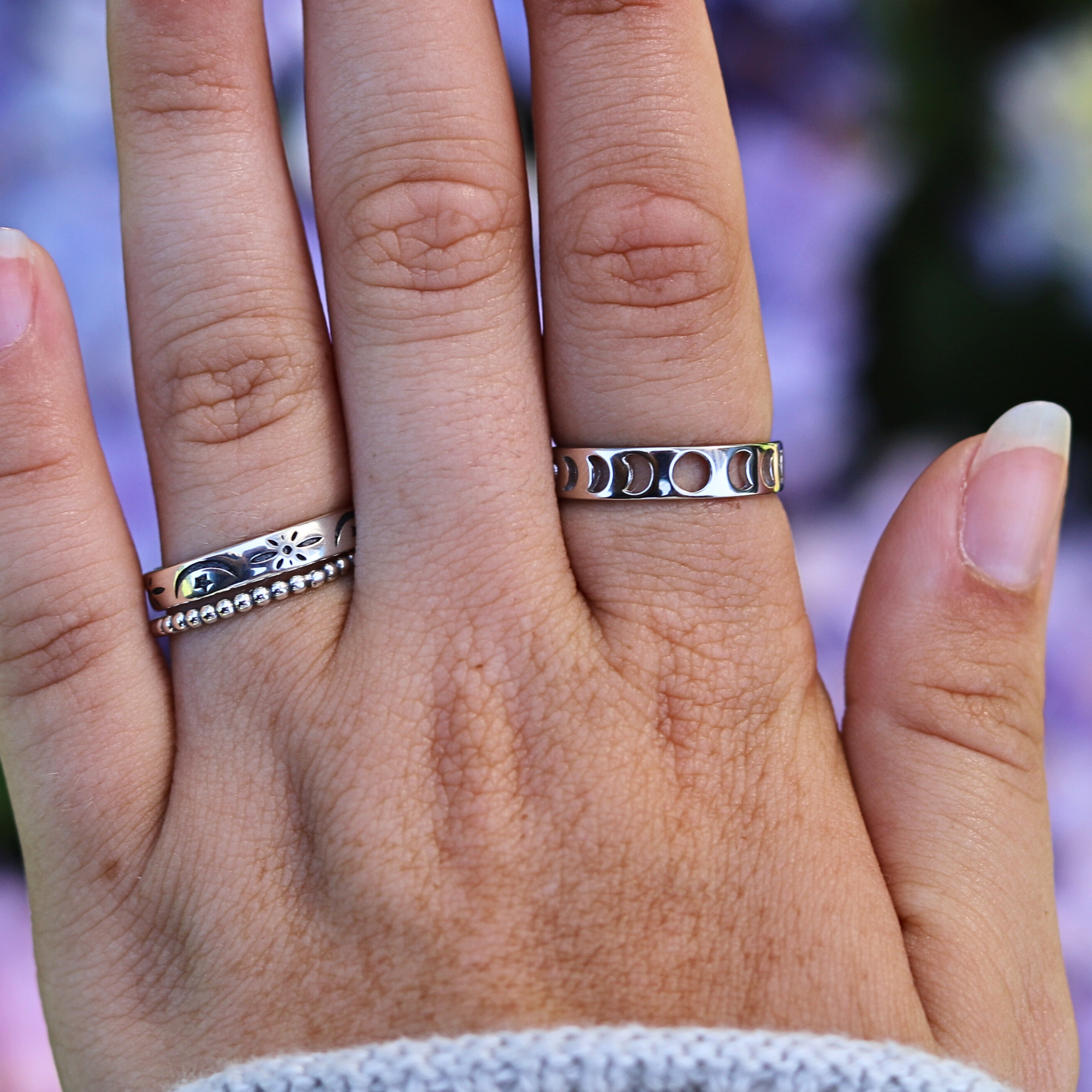 Moonrise Jewelry - Vente Anneau/bague à empiler - Bague découpée R-6 Moon Phase1