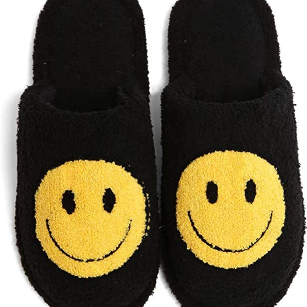 Plush Slippers - Smiley Face - Black and other Purchase Wholesale smiley face slippers. Free Returns & Net 60 Terms on Faire trending on Faire.