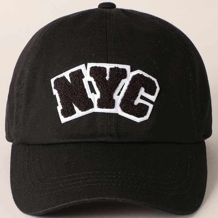 Fashion City - Wholesale Baseball Cap - Women's - NYC Text Chenille Patch Cotton Baseball Cap1