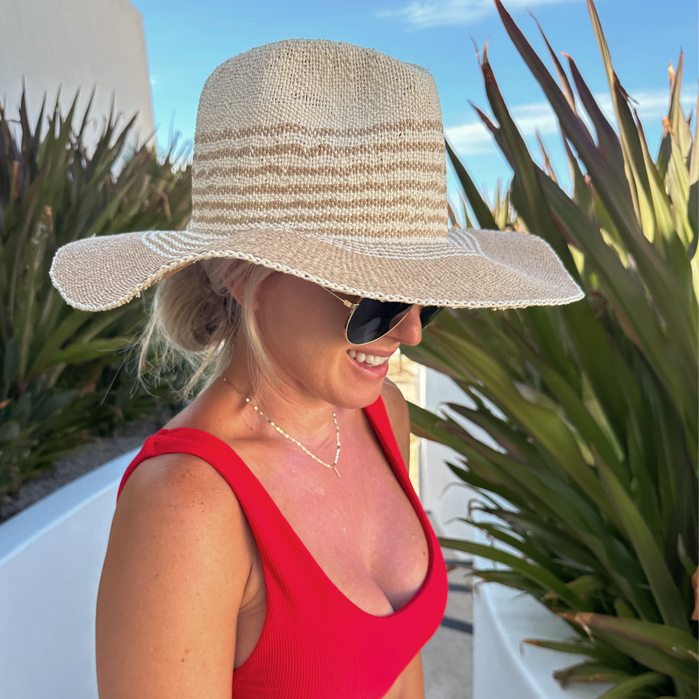 Natural Brown Stripe Local Beach Del Cabo Sun Hat for wholesale on Faire1
