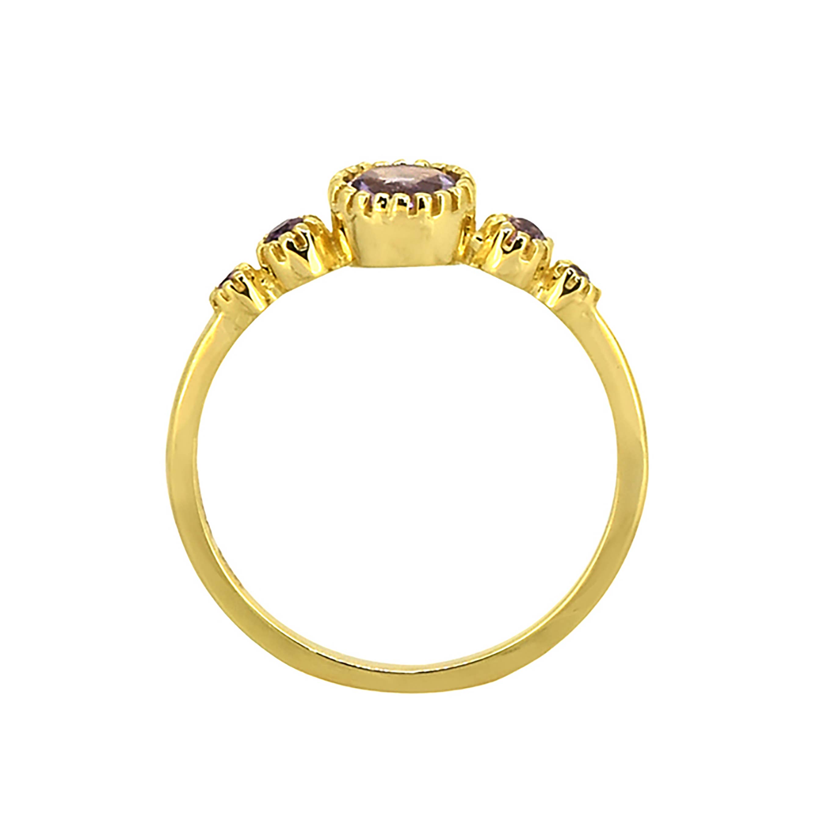 Tiramisu – Anel de noivado por atacado – Anel de Compromisso com Pedra Ametista Roxa em Prata Banhada a Ouro 14K2