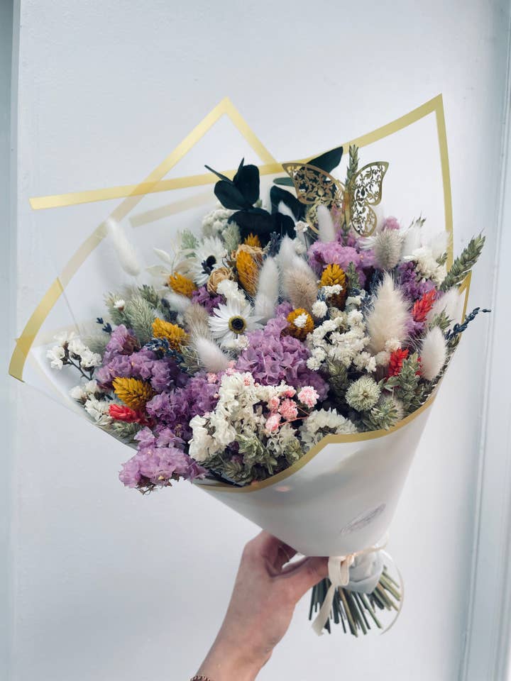 Bouquet de Alice Perfumado Roxo/ Bouquet de Flores Secas/ Presentes Para Ela/ Bouquet de Noiva/ Arranjo de flores secas/ Bouquet de casamento por atacado de DemiVi Style