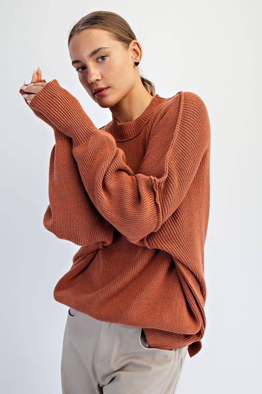 Sunday Morning - Wholesale Tunic Sweater - Women's - SW350037-Crew Neck Oversized Tunic Sweater8