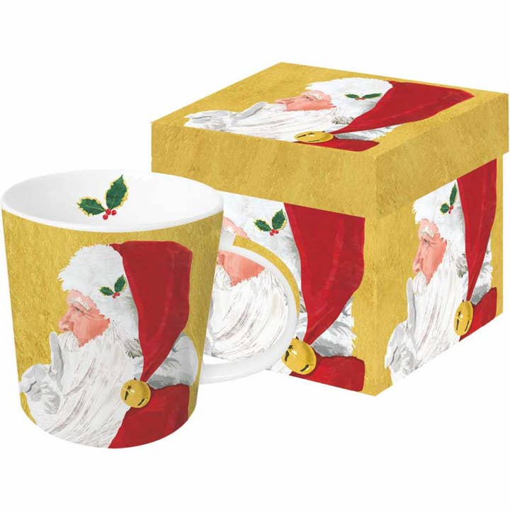 $MUG IN GIFT BOX- YULETIDE SANTA, GOLD for wholesale by Paperproducts Design • Ambiente