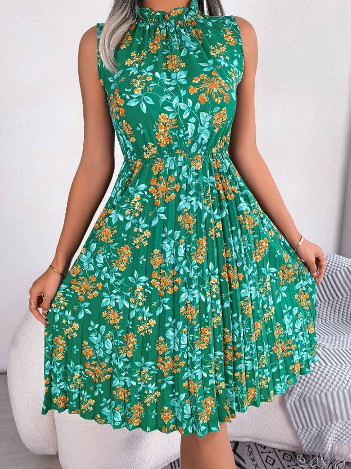 CWDSD4700_SUMMER WOODEN EAR EDGE FLOWER WAIST PLEATED DRESS for wholesale by NINEXIS