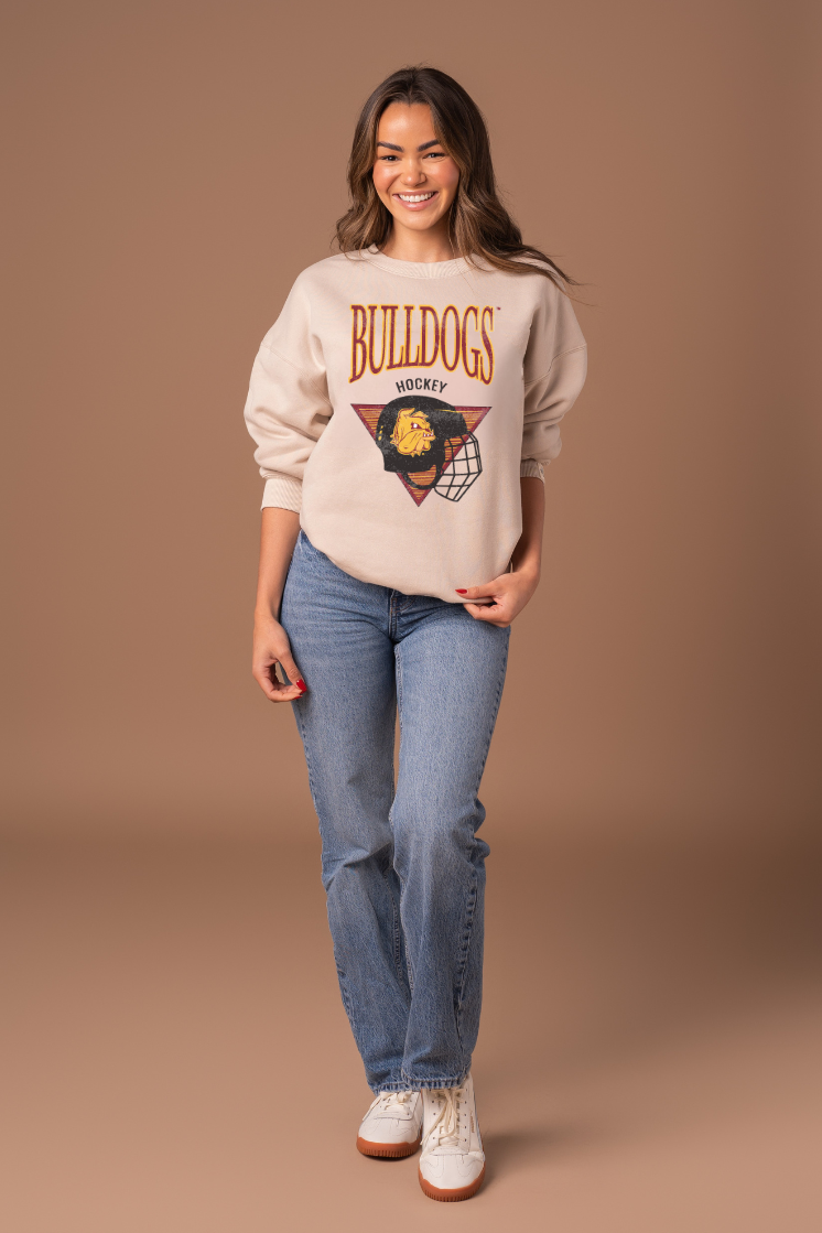 Cream UMD Hockey Throwback Crew for wholesale on Faire1