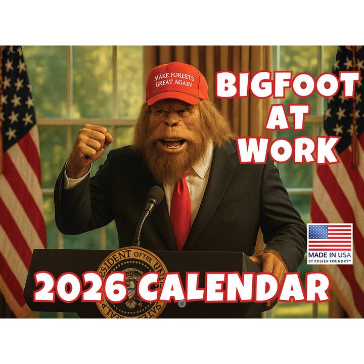 Bigfoot bei der Arbeit Kalender 2026 Monatswandkalender 12 Monate | Hergestellt in den USA für den Großhandel von 2026 Calendars