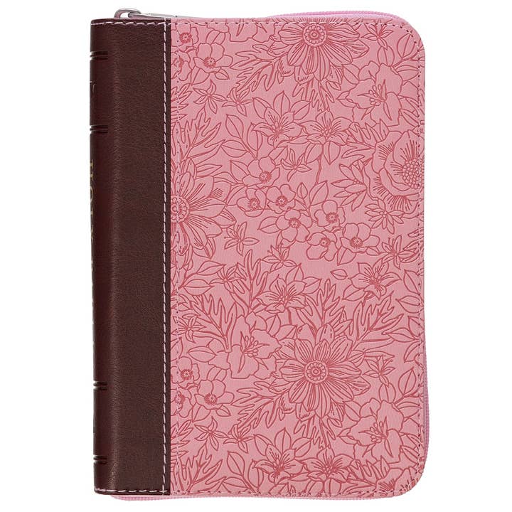 KJV Bible Mini Pocket Faux Leather, Pink/Saddle Tan w/zipper for wholesale by Christian Art Gifts