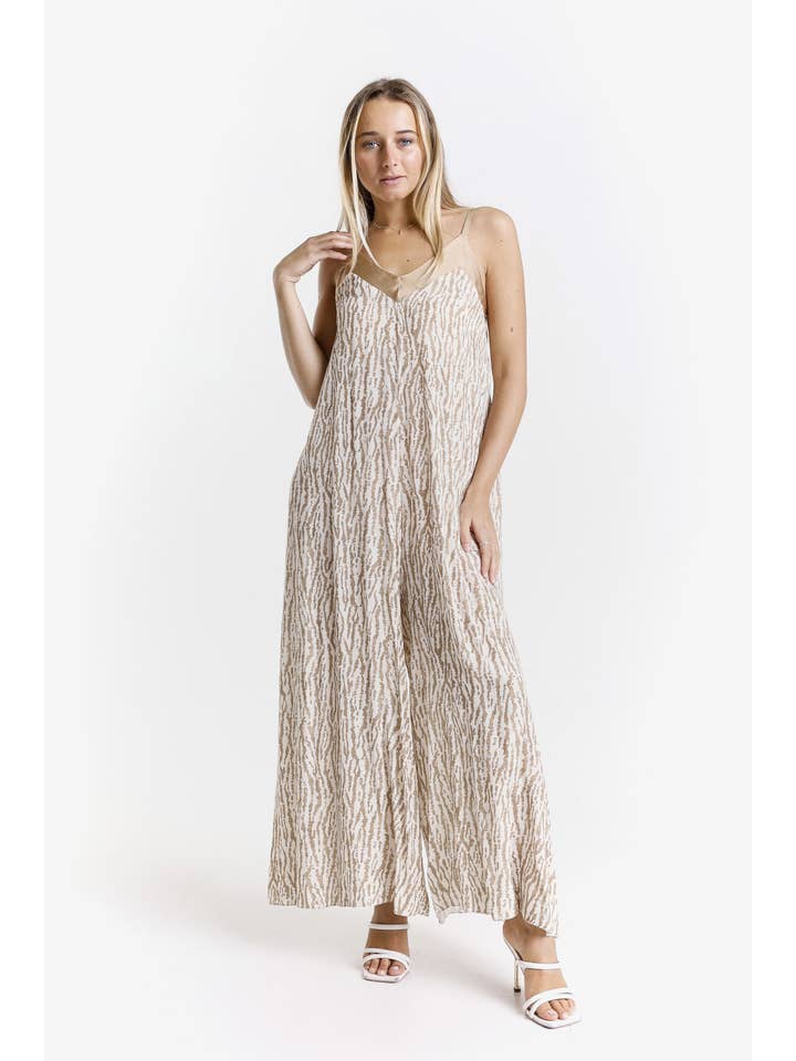 TINA Stephens Italy/Tees By Tina - Wholesale Jumpsuit - Women's - Selena Rain Print Jumpsuit with Satin Trim (DT226R)
