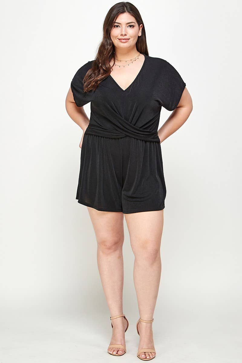 Haute Fox Plus Size & Contemporary - Wholesale Romper - Women's - Plus Size Slinky Draped Romper - KY18100-RP6