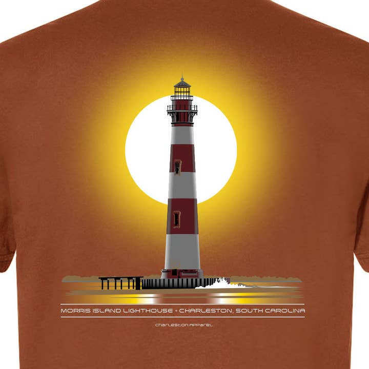 Leuchtturm von Morris Island, Sonne, Charleston SC, Lehm, Holzkohle für den Großhandel von Charleston Apparel