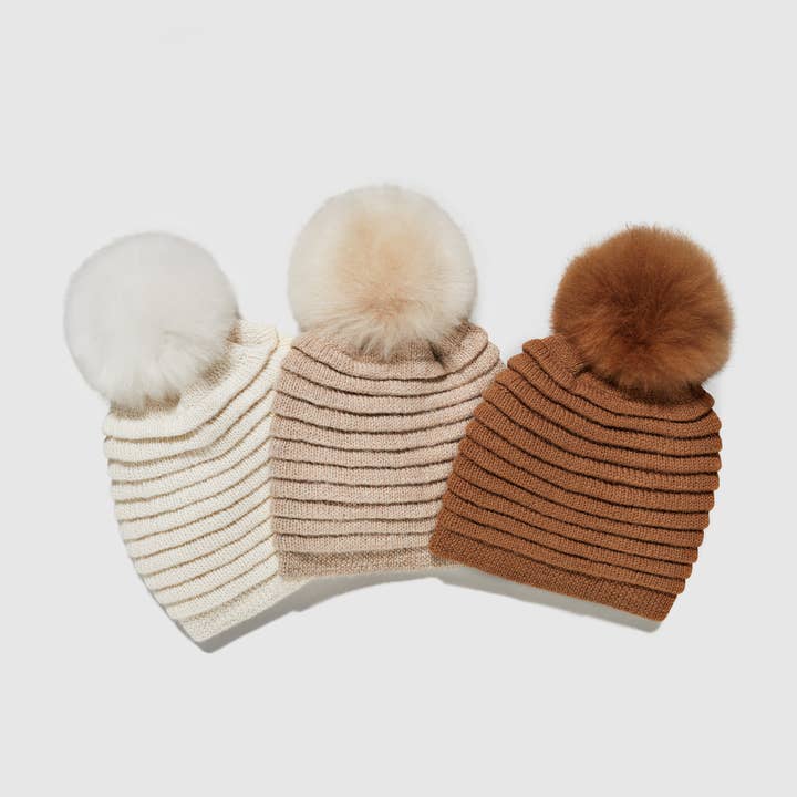Sanyork Fair Trade - Wholesale Beanie - Women's - Aspen Beanie Fine Pleated Bands Adult 100% Baby Alpaca