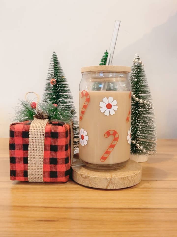 Candy Cane can glass , Christmas Holiday can glass for wholesale by Pink pretty designs