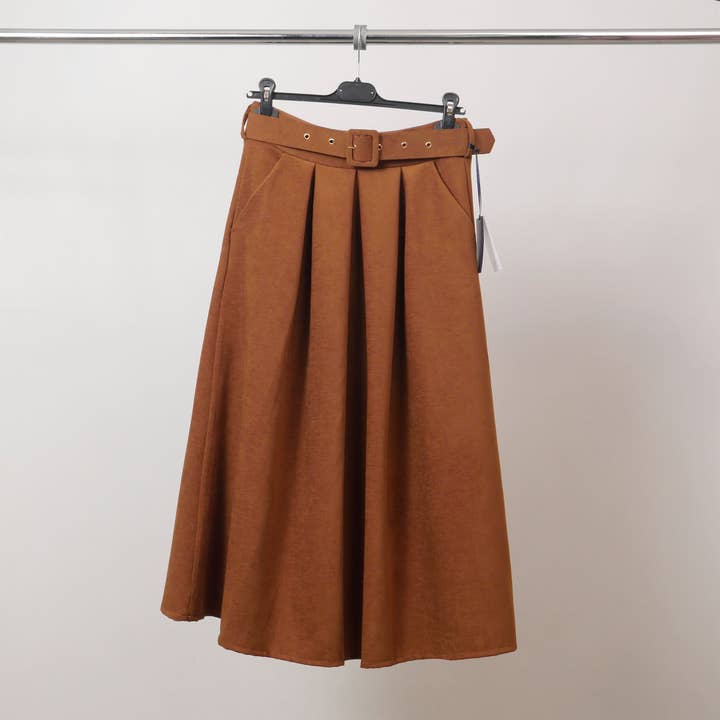 Cecile Wang - Wholesale Skirt - Women's - Flared midi skirt with belt in chenille – TDM72125-52