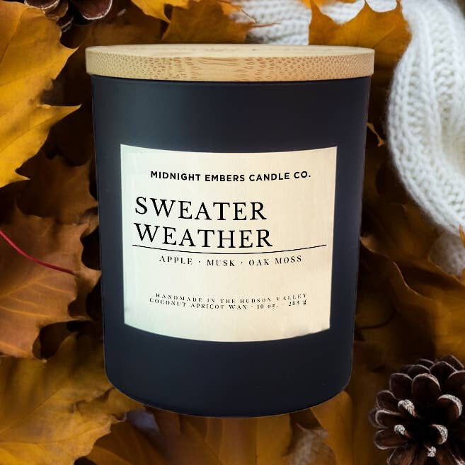 Sweater Weather 10 oz. | Fall Themed Cozy Candles for wholesale by Midnight Embers Candle Co.