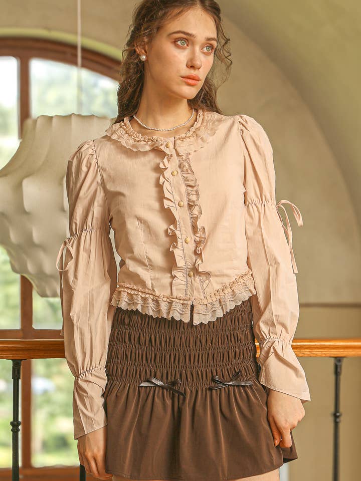 RP2505 - Cottagecore Blondebesat Bomuldsbluse for engroshandel hos ROSIE POSIE