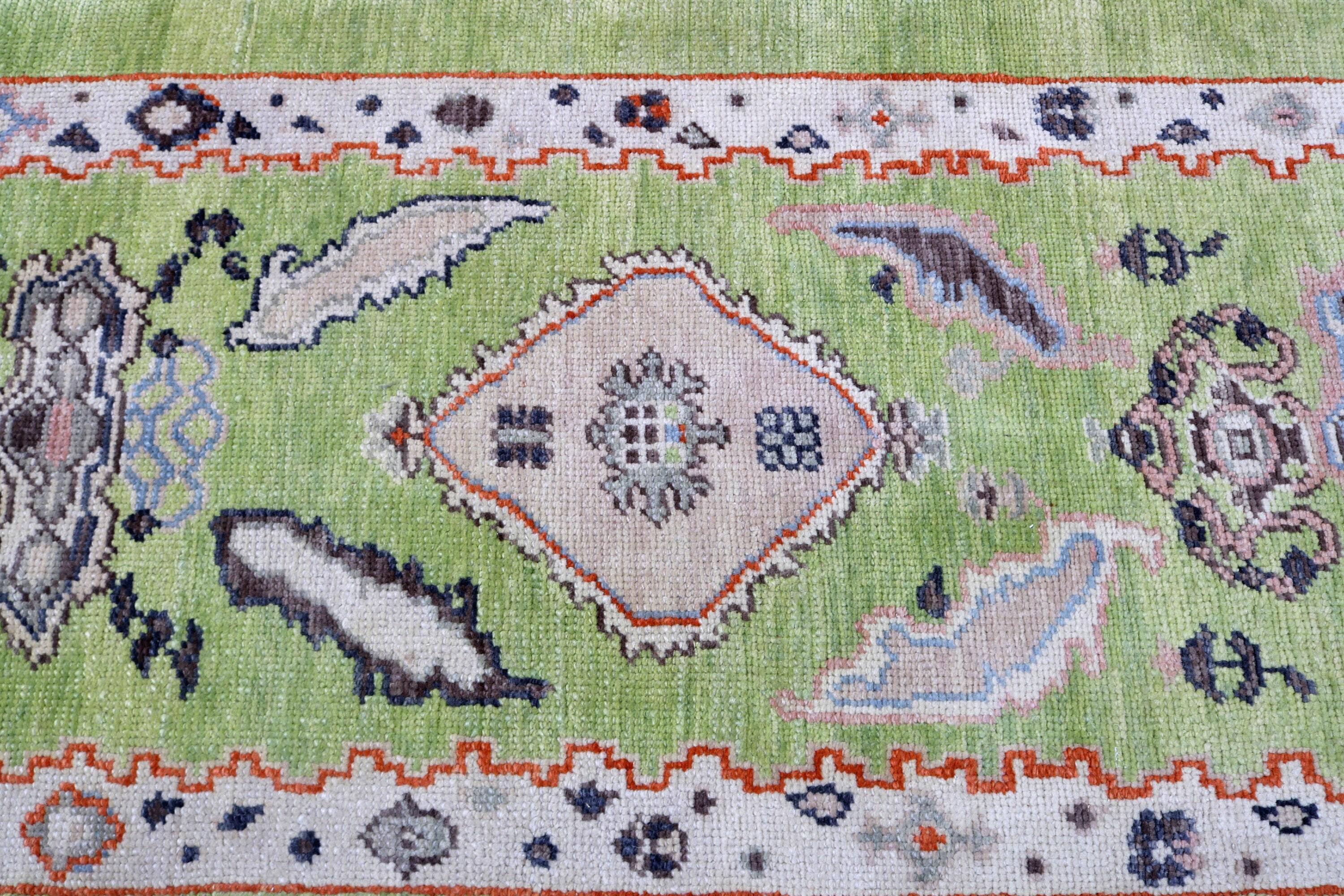 The Loom Wholesale – wholesale Runner rug – Vintage Turkish Green Oushak Wool Runner Rug 3x8 ft6