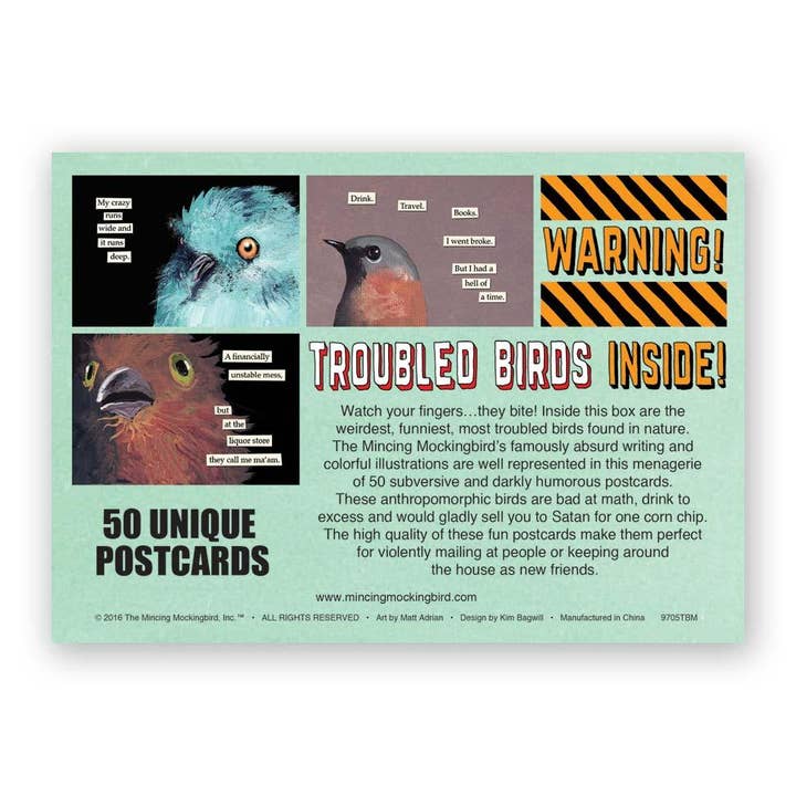 The Mincing Mockingbird - Vente Assortiment de cartes postales - Lot de 50 cartes postales Troubled Birds2