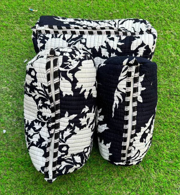 bhavnas boutique - Wholesale Makeup/Cosmetic Bag - Black Cotton Quilted Bag Women Bag Beautiful Bag Travel Bags1