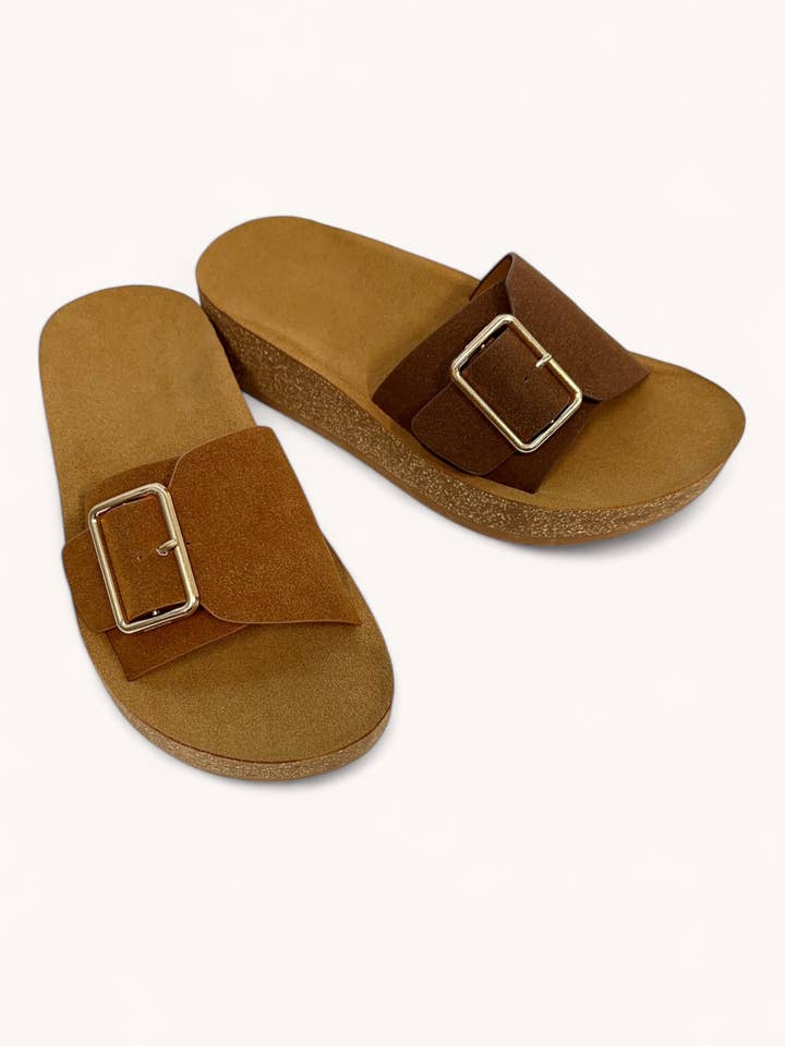 CCOCCI - Wholesale Sandals - Women's - AGAIN-04 BOLD BUCKLE STRAP CORK FOAM SOLE SANDAL