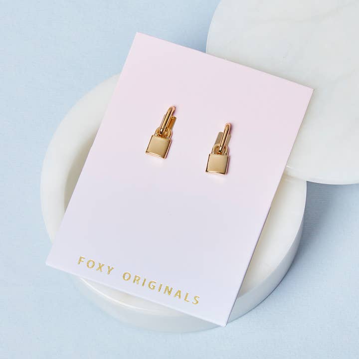 Foxy Originals - Vente Boucles d'oreilles pendantes - Boucles d'oreilles créoles Huggie avec cadenas | Bijoux cadenas6