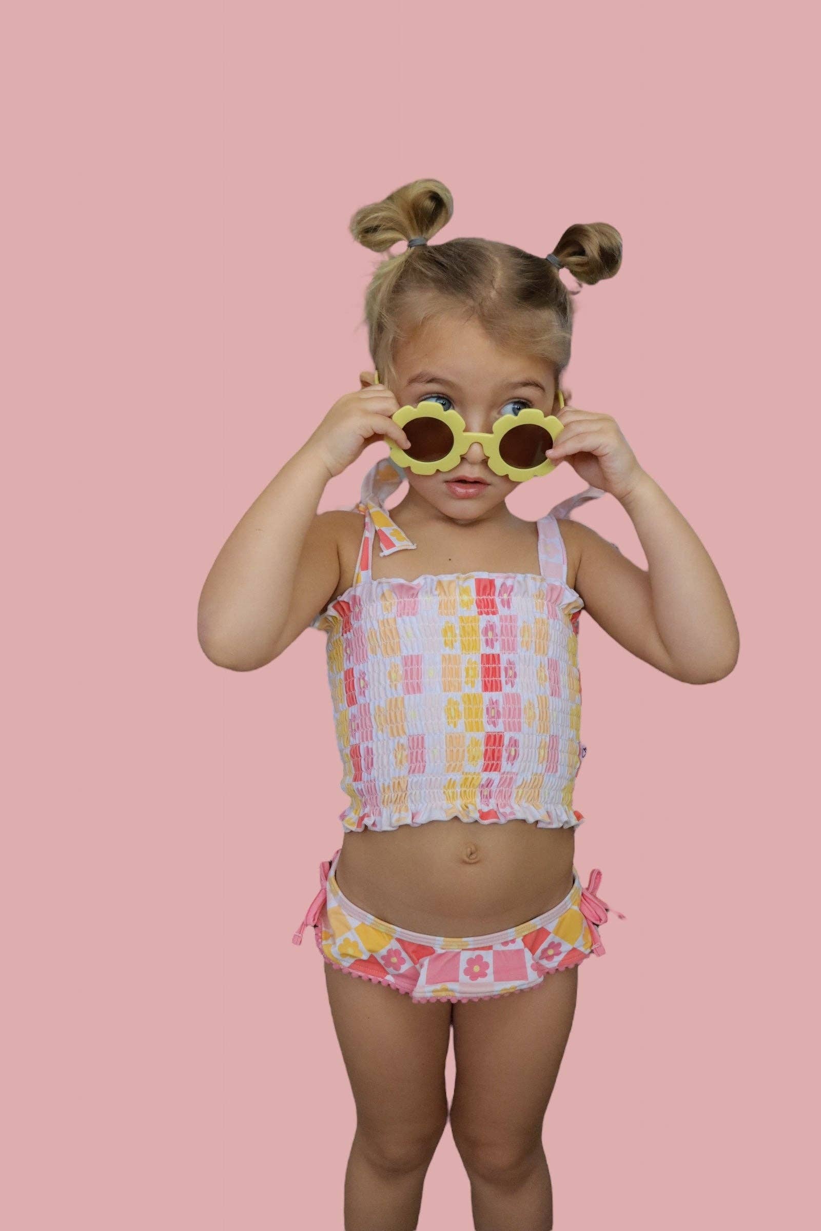Dream Big Little Co. – wholesale Two-piece swimsuit – Kids – SUMMER SUNSET CHECKERS DREAM SMOCKED TANKINI TWO PIECE SWIM SUIT0