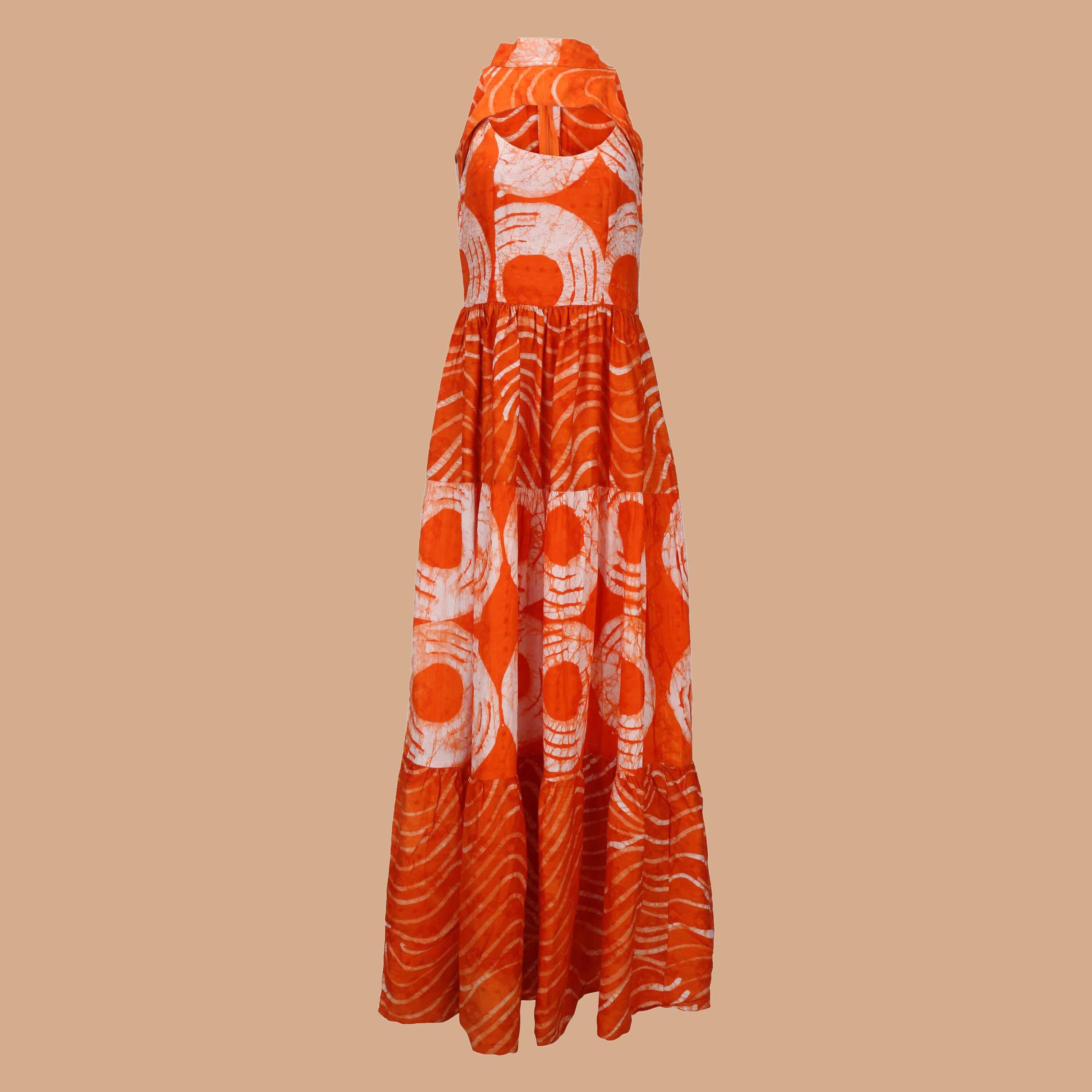 Besida - Wholesale Dress - Women's - Mafarki African Print Hand Dyed Orange Maxi Dress2