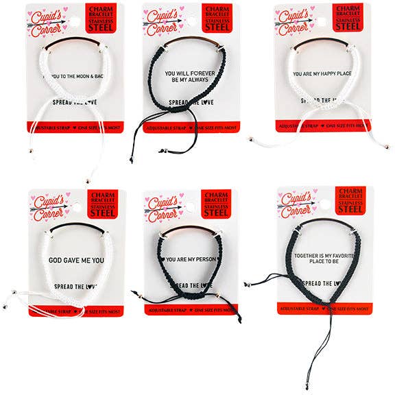 Novelty Closeout - Wholesale Charm/Dangle Bracelet - Valentine's Day Love Charm Bracelet Assortment- 6/Pack
